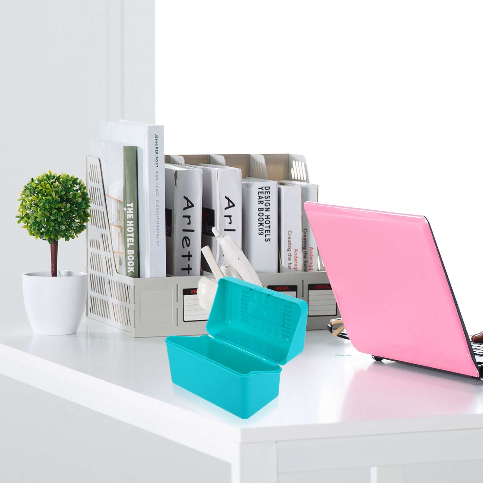 Index Card Holder - 4-delige indexkaart bureau-opbergdoos, plastic organizer, draagbare